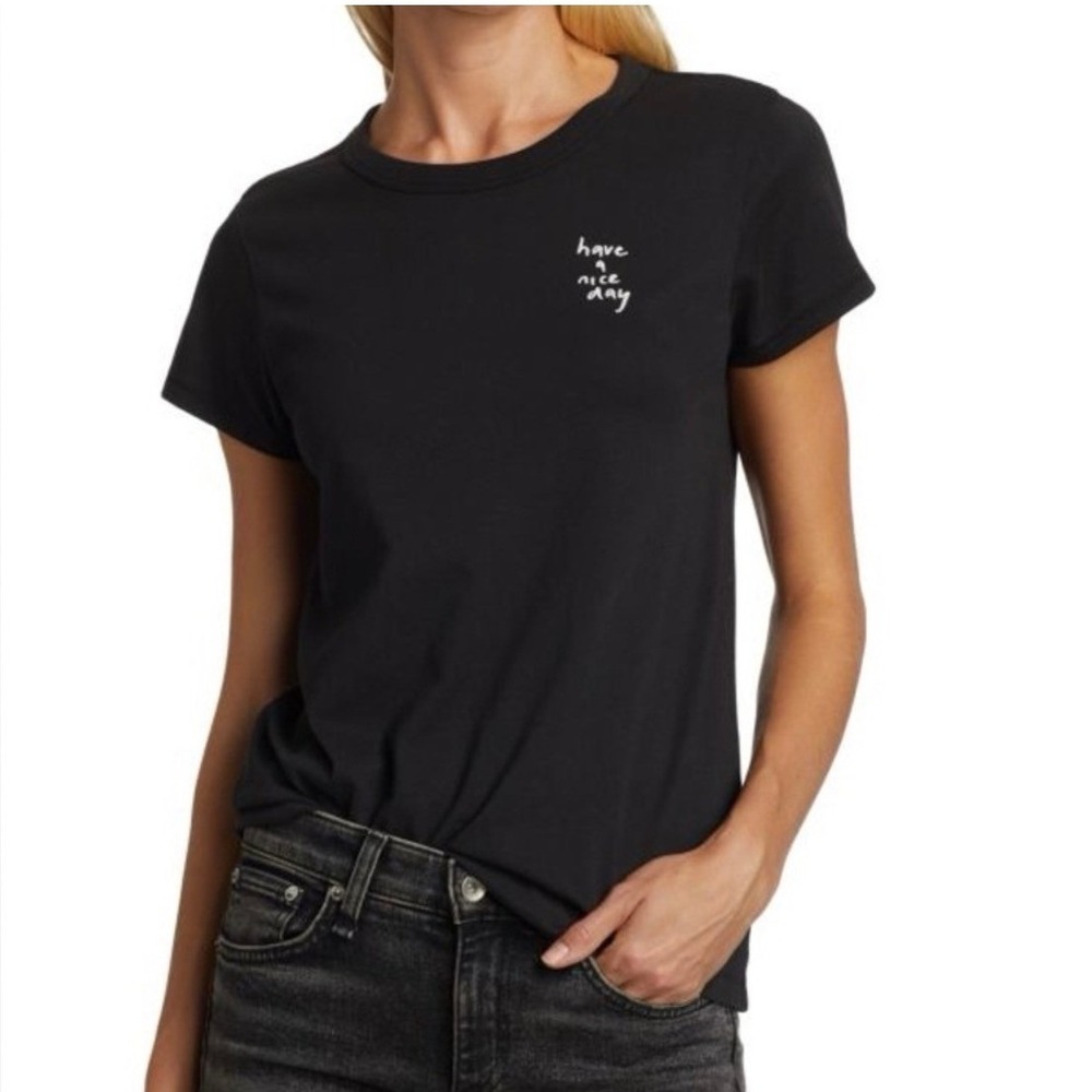 rag & bone Womens Black Have A Nice Day Graphic Minimalist Basic Tee Size S